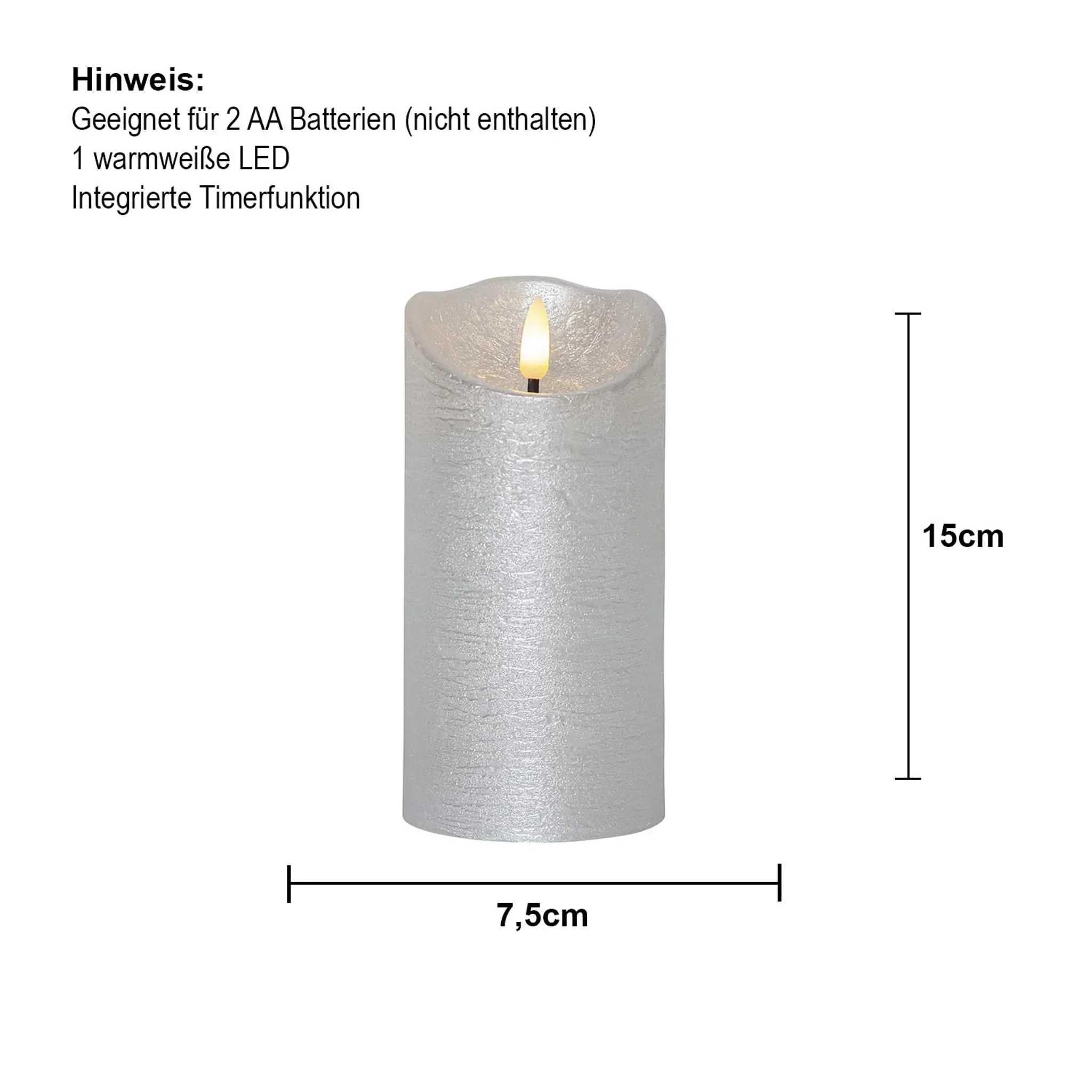 LED-Echtwachskerze „Flamme Rustic“ – Silber